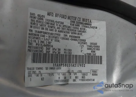 2001 Ford Taurus Se from USA, damaged, VIN 1FAHP58U31A217952